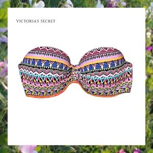 Victoria's Secret Bikini Top, Strapless, Colorful Geometric Design. Size 34C